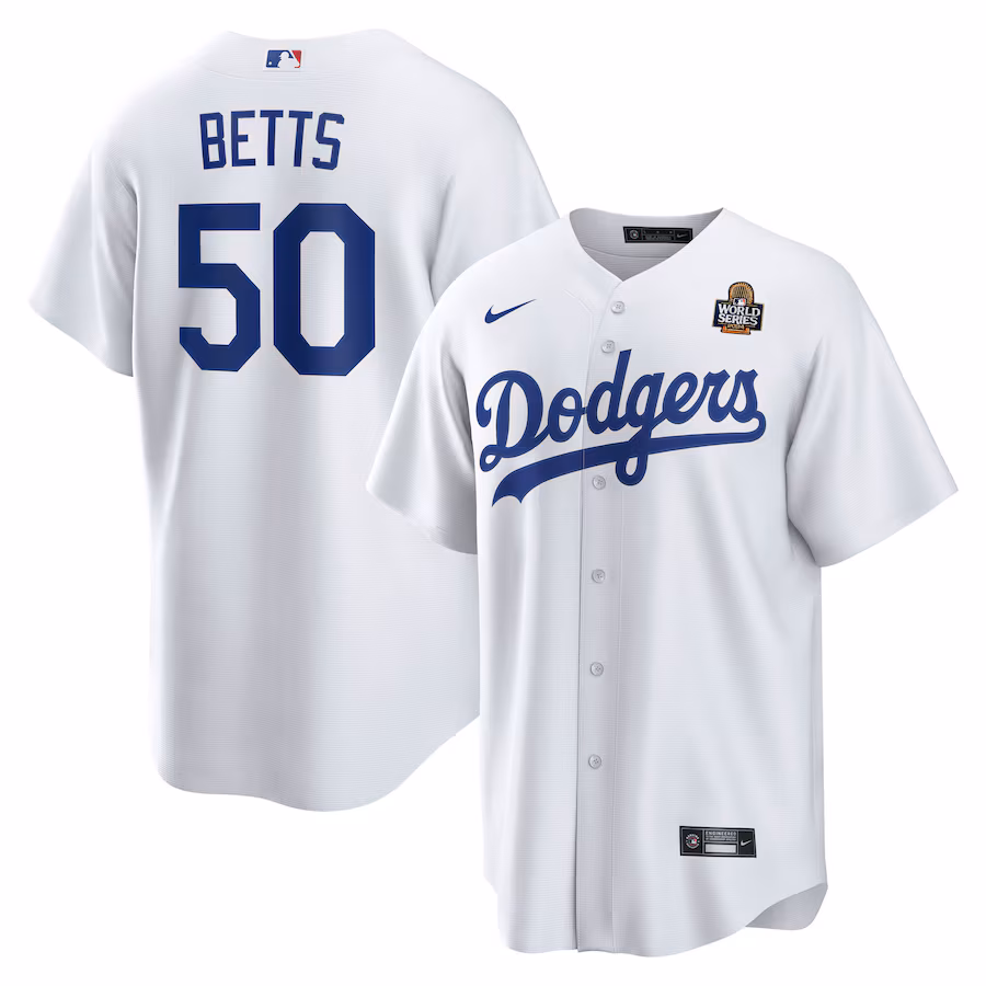 Men's Los Angeles Dodgers Mookie Betts Nike White 2024 World Series Home Replica Player Jersey - Jersey