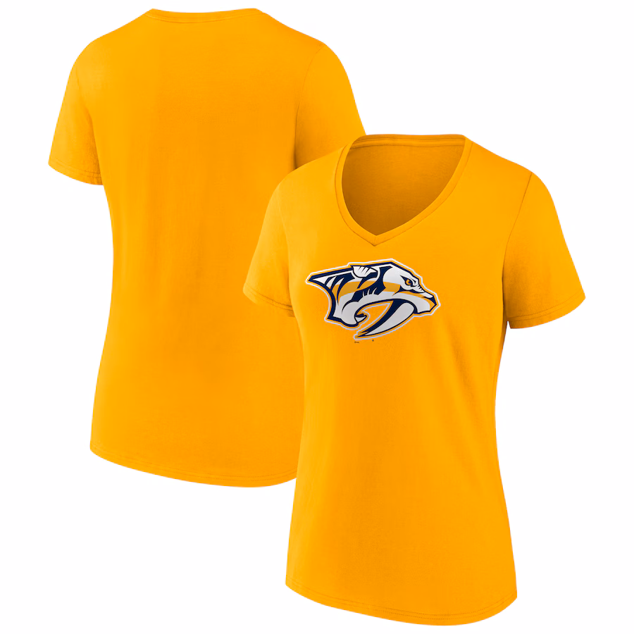 Women's Nashville Predators Fanatics Gold Primary Logo Team V-Neck T-Shirt - Jersey