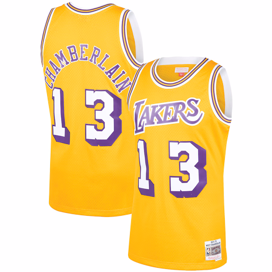 Men's Los Angeles Lakers Wilt Chamberlain Mitchell & Ness Gold 1971/72 Hardwood Classics Swingman Jersey - Jersey