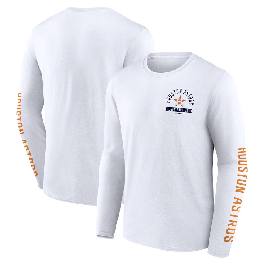 Men's Houston Astros Fanatics White Press Box Long Sleeve T-Shirt - Jersey