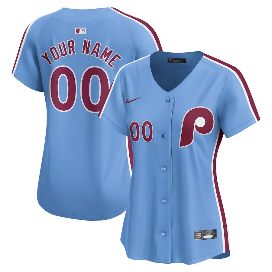 Women's Philadelphia Phillies Nike Light Blue Alternate Limited Custom Jersey - Jersey