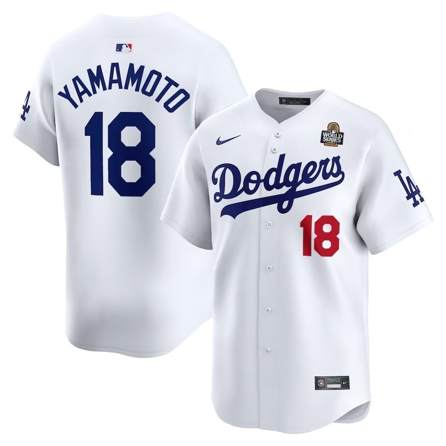 Men's Los Angeles Dodgers Yoshinobu Yamamoto Nike White 2024 World Series Home Limited Player Jersey - Jersey
