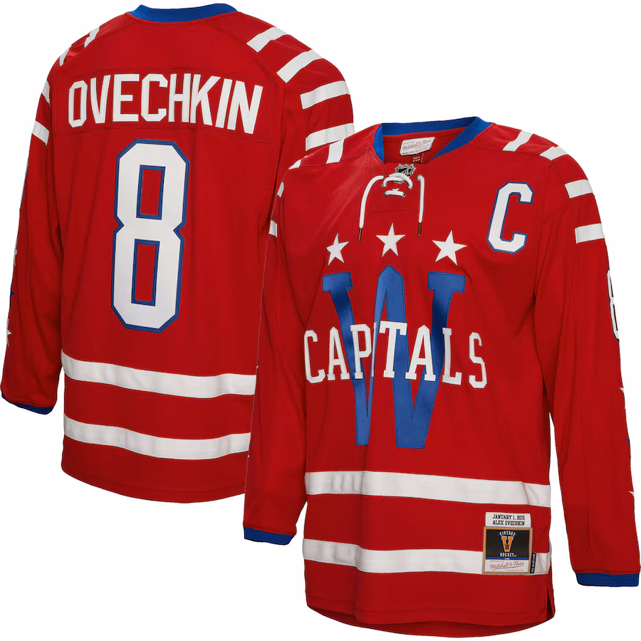 Men's Washington Capitals Alexander Ovechkin Mitchell & Ness Red Captain Patch 2015 Winter Classic Blue Line Player Jersey - Jersey