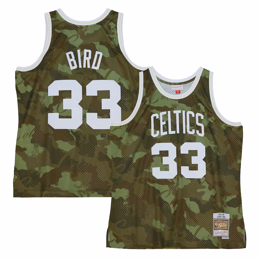 Men's Boston Celtics Larry Bird Mitchell & Ness Camo Hardwood Classics 1985/86 Ghost Green Swingman Jersey - Jersey