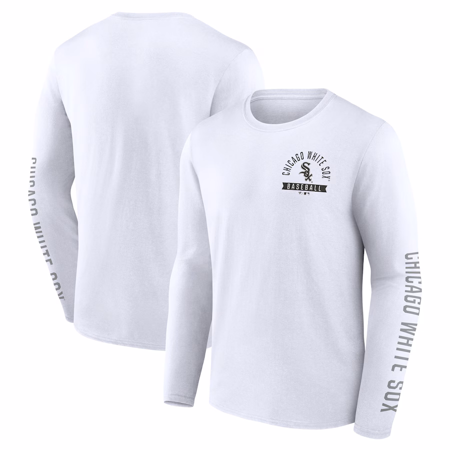 Men's Chicago White Sox Fanatics White Press Box Long Sleeve T-Shirt - Jersey