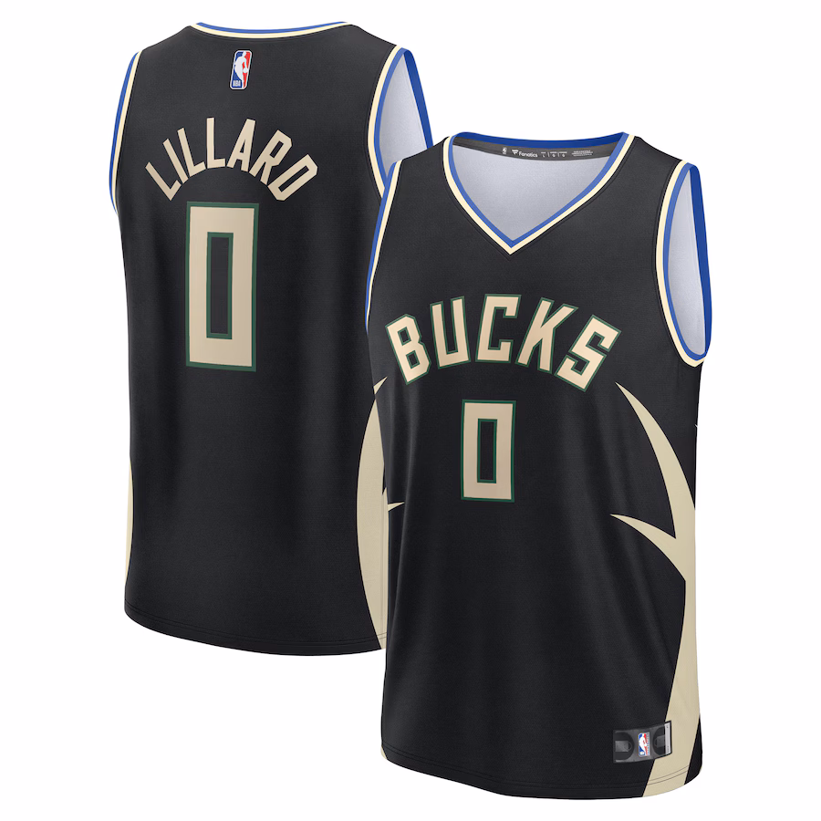 Youth Milwaukee Bucks Damian Lillard Fanatics Black Fast Break Replica Player Jersey - Statement Edition - Jersey