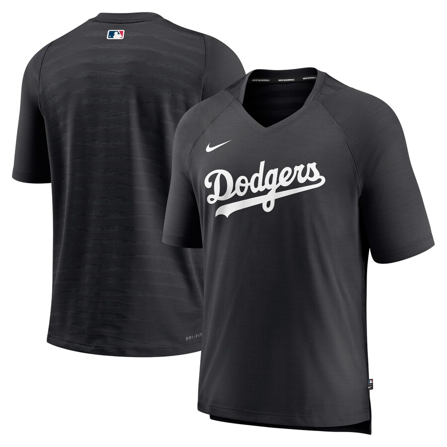 Men's Los Angeles Dodgers Nike Black Authentic Collection Pregame Raglan Performance V-Neck T-Shirt - Jersey