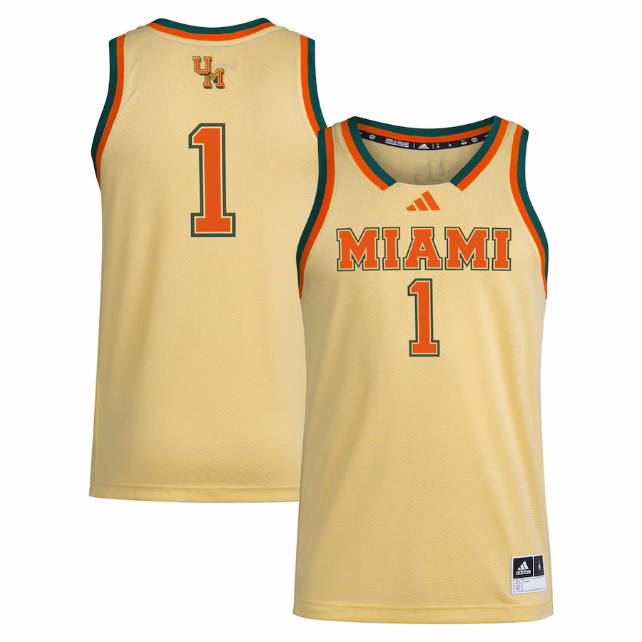 Men's adidas #1 Yellow Miami Hurricanes Swingman Jersey - Jersey