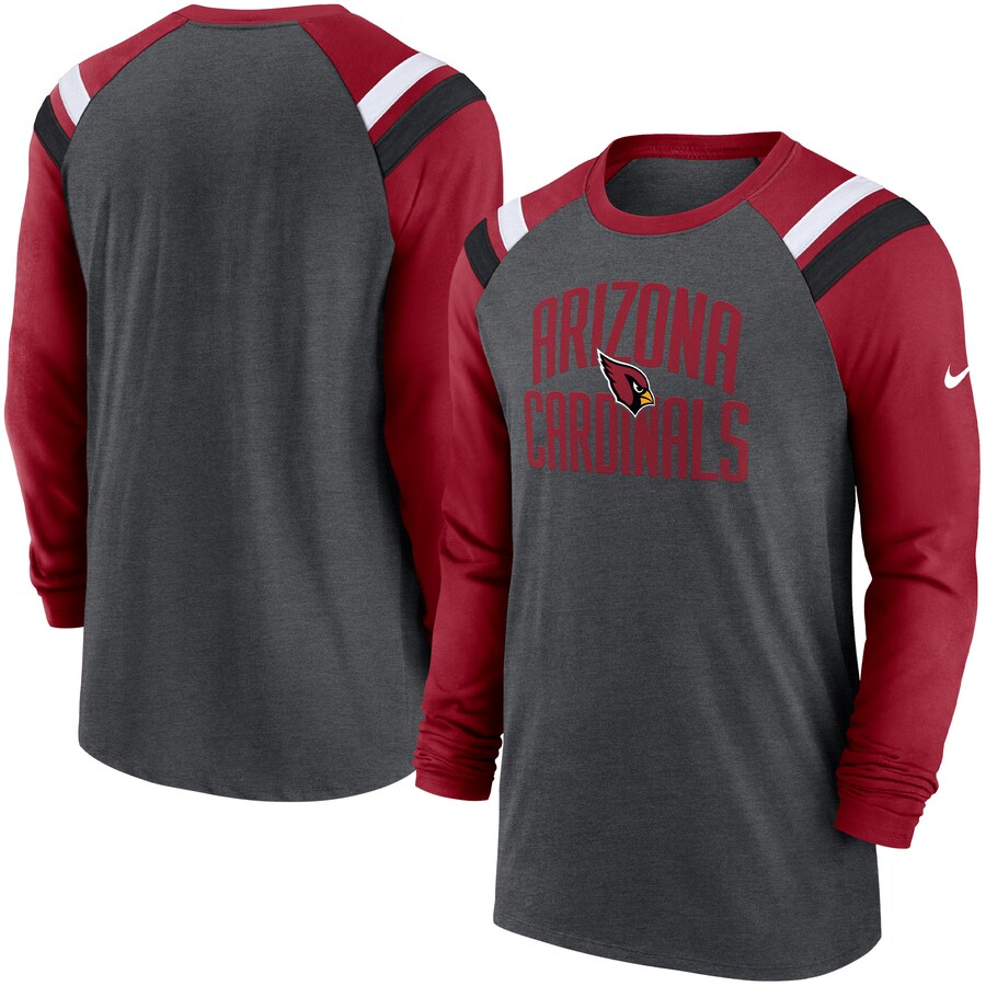 Men's Arizona Cardinals Nike Heathered Charcoal/Cardinal Tri-Blend Raglan Athletic Long Sleeve Fashion T-Shirt - Jersey
