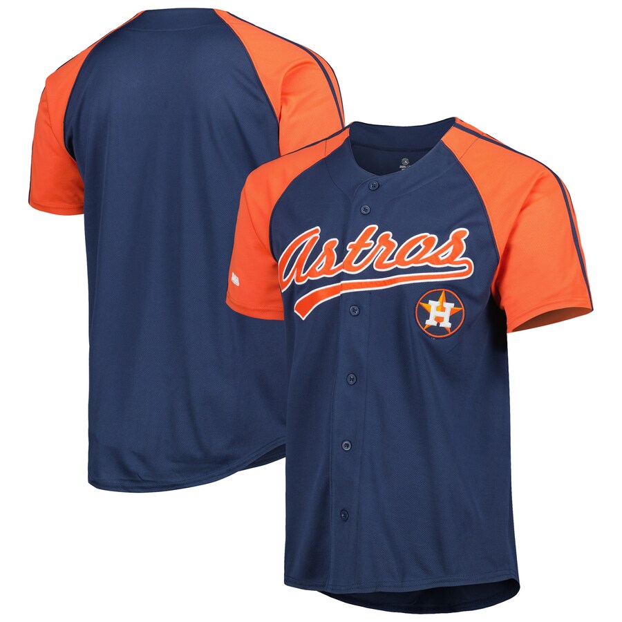 Men's Houston Astros Stitches Navy Button-Down Raglan Fashion Jersey - Jersey