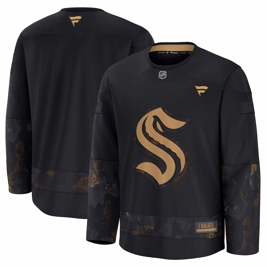 Men's Seattle Kraken Fanatics Black 2024 Military Appreciation Practice Jersey - Jersey