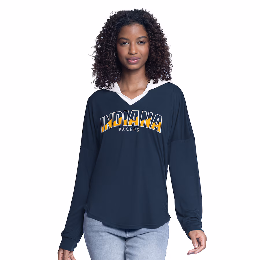 Women's Indiana Pacers G-III 4Her by Carl Banks Navy Bench Player Oversized Long Sleeve Hooded Top - Jersey