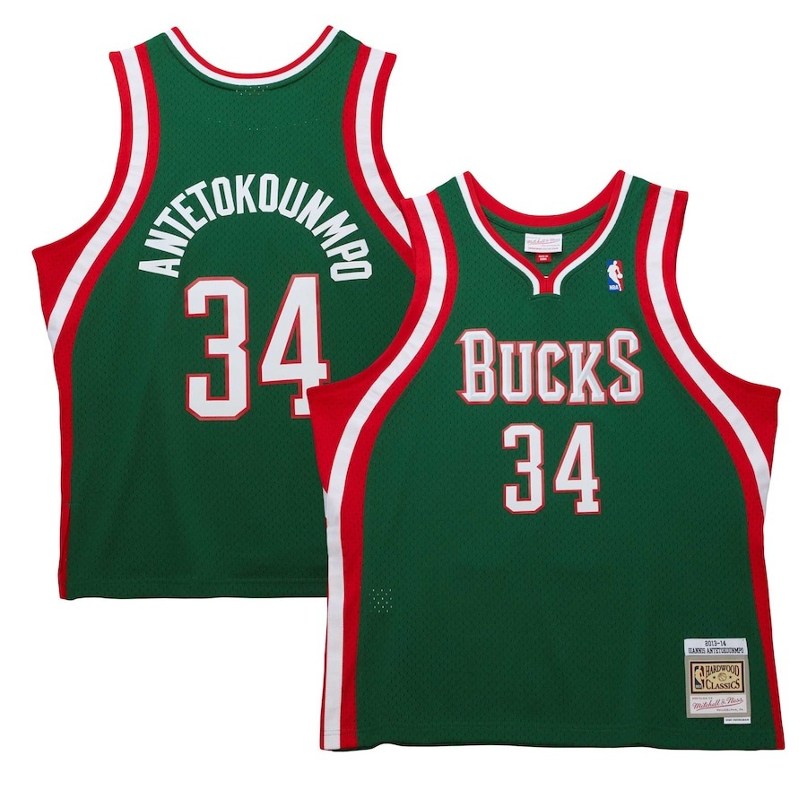 Men's Milwaukee Bucks Giannis Antetokounmpo Mitchell & Ness Hunter Green 2013/14 Hardwood Classics Swingman Jersey - Jersey