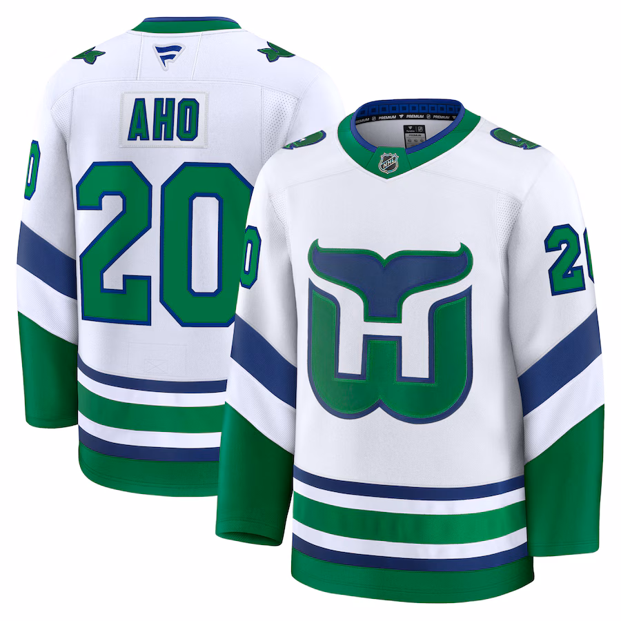 Men's Carolina Hurricanes Sebastian Aho Fanatics White Throwback Premium Jersey - Jersey