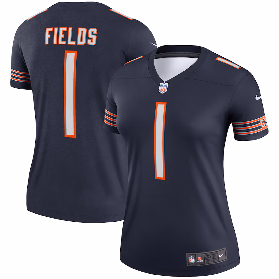 Women's Chicago Bears Justin Fields Nike Navy Legend Player Performance Top - Jersey