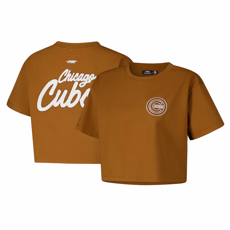 Women's Chicago Cubs Pro Standard Brown Paint The City Cropped Boxy T-Shirt - Jersey