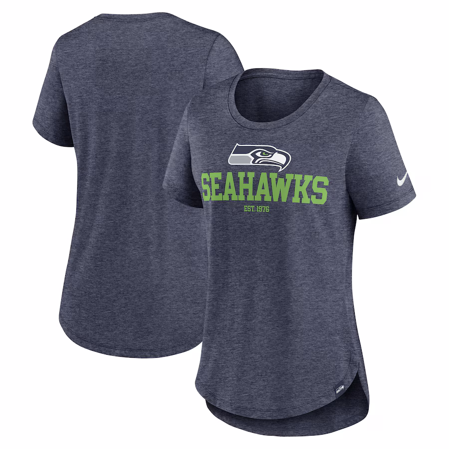 Women's Seattle Seahawks Nike Heather College Navy Fashion Tri-Blend T-Shirt - Jersey