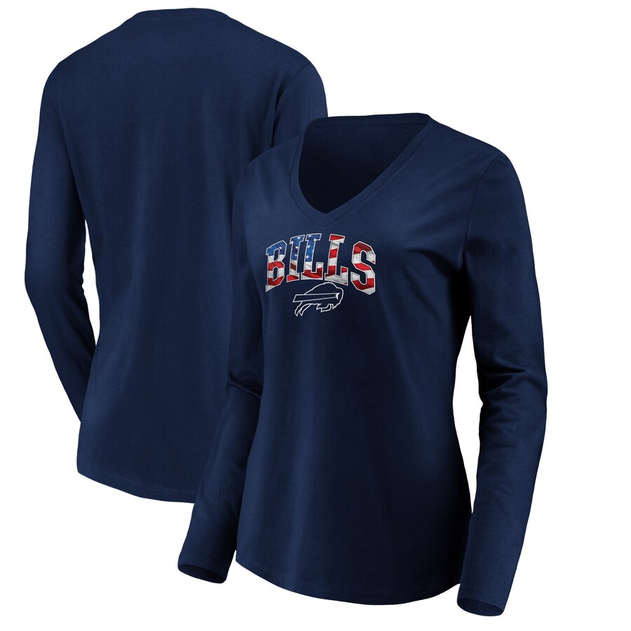 Women's Buffalo Bills Navy Banner Wave V-Neck Long Sleeve T-Shirt - Jersey