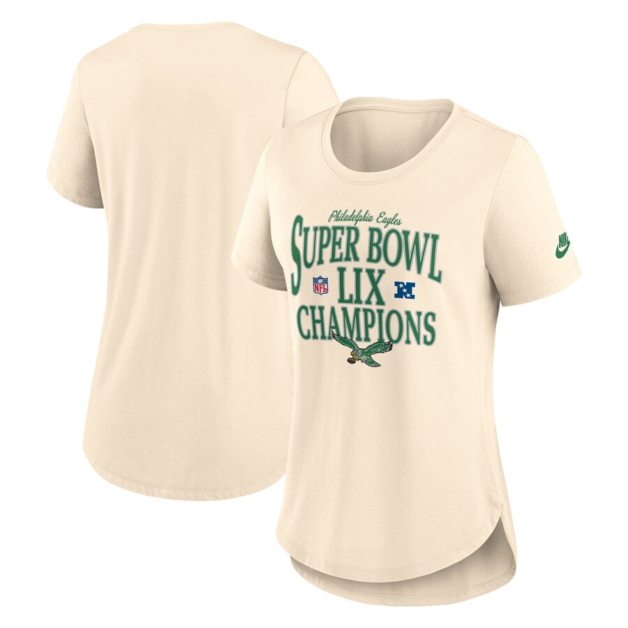Women's Philadelphia Eagles  Nike Natural Super Bowl LIX Champions Retro Logo Tri-Blend Scoop Neck T-Shirt - Jersey