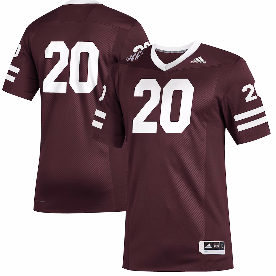 Men's adidas #20 Maroon Mississippi State Bulldogs Premier Strategy Football Jersey - Jersey