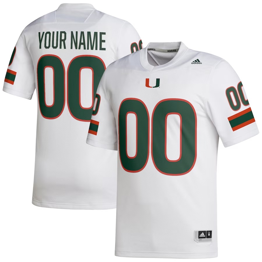 Miami Hurricanes adidas Custom Football Jersey - White - Jersey