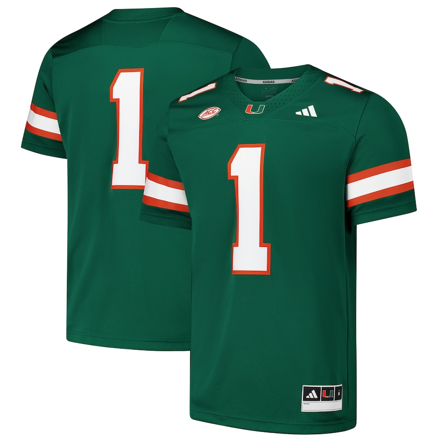Men's adidas #1 Green Miami Hurricanes  Premier Football Jersey - Jersey