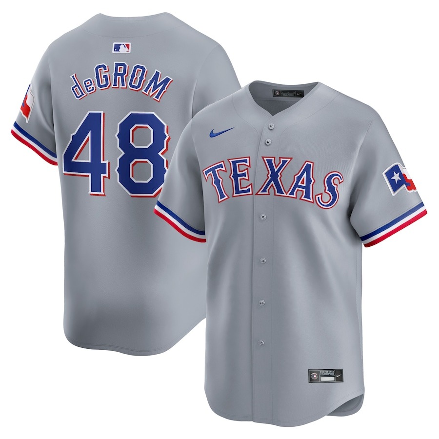 Men's Texas Rangers Jacob deGrom Nike Gray Away Limited Player Jersey - Jersey