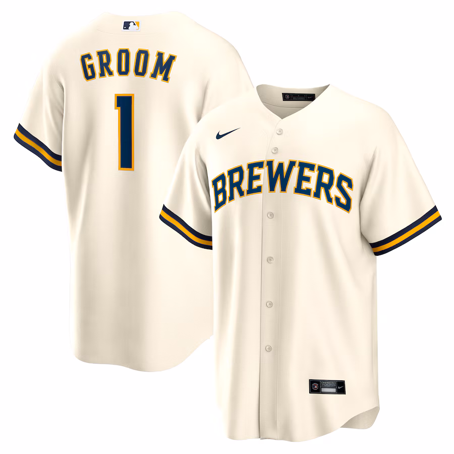 Men's Milwaukee Brewers Nike White #1 Groom Home Replica Jersey - Jersey
