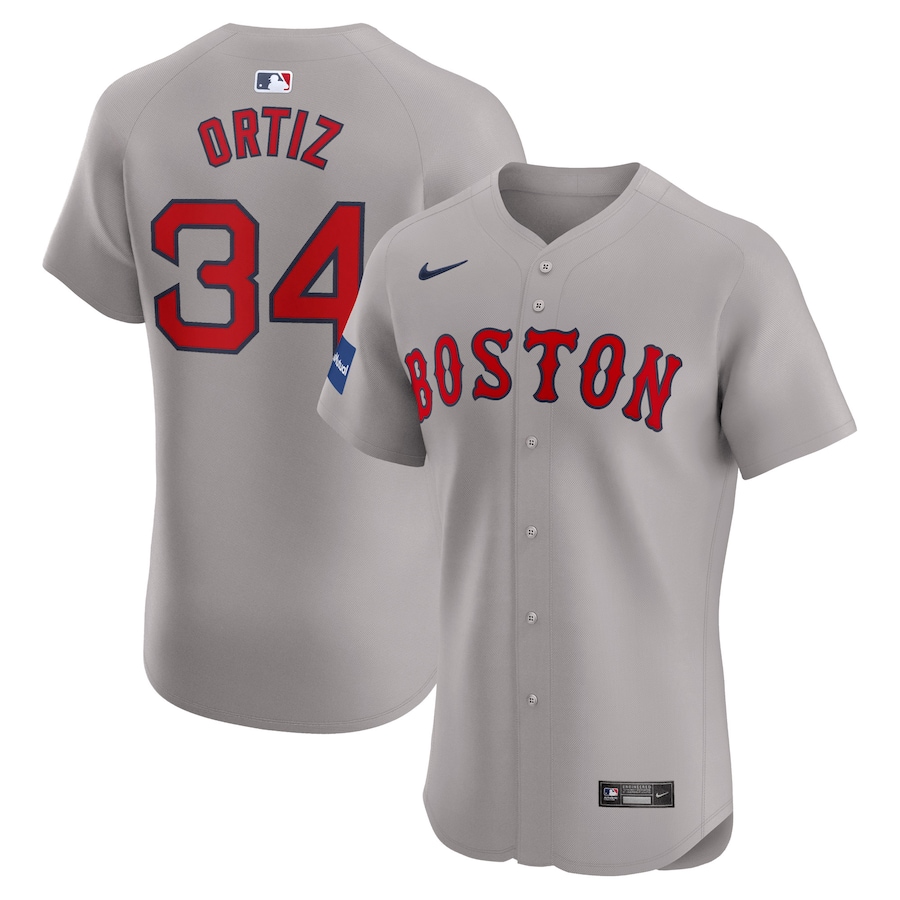Men's Boston Red Sox David Ortiz Nike Gray Road Elite Sponsor Patch Player Jersey - Jersey