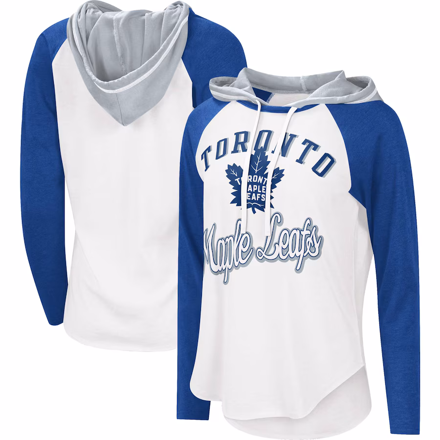 Women's Toronto Maple Leafs G-III Sports by Carl Banks White/Blue MVP Raglan Lightweight Hooded T-Shirt - Jersey