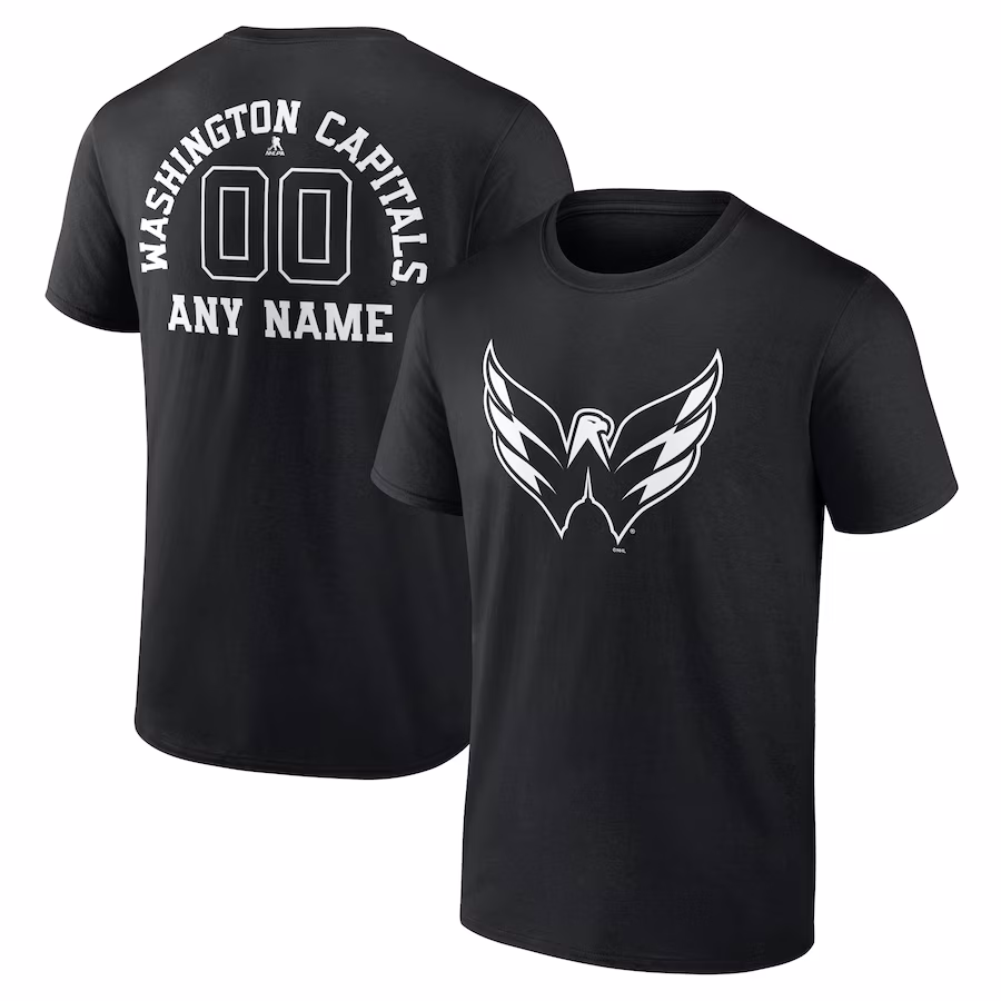 Men's Washington Capitals Black Personalized Name & Number Monochrome T-Shirt - Jersey