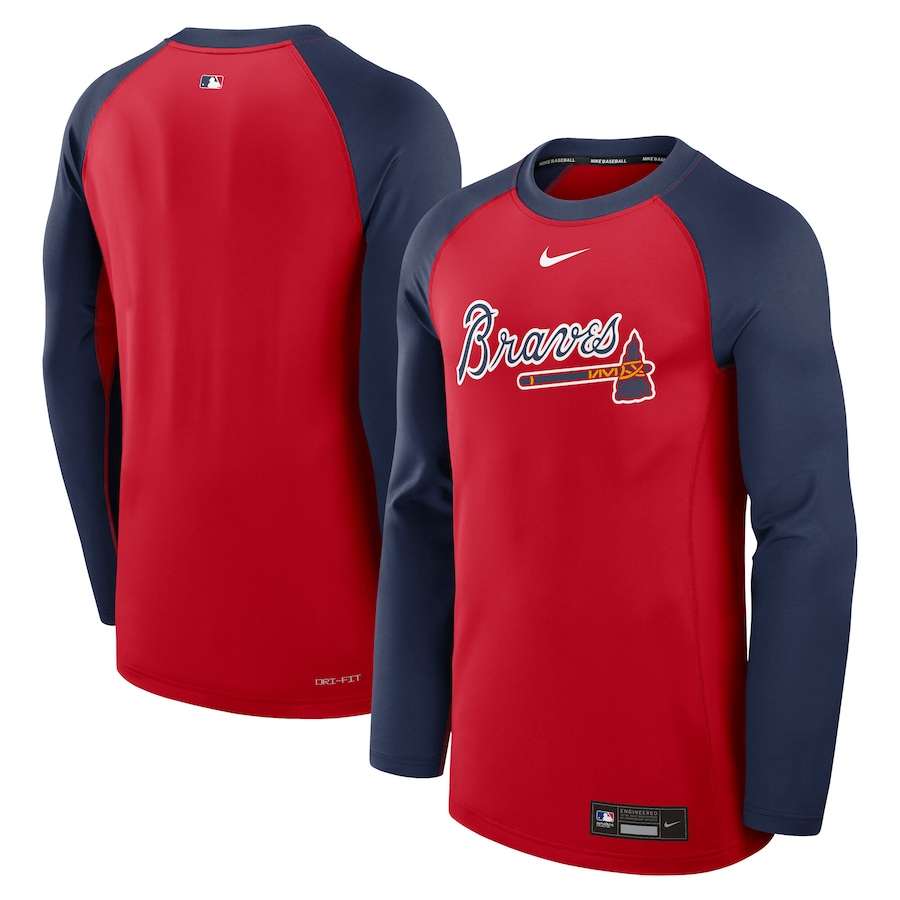 Men's Atlanta Braves Nike Red/Navy Authentic Collection Game Time Raglan Performance Long Sleeve T-Shirt - Jersey