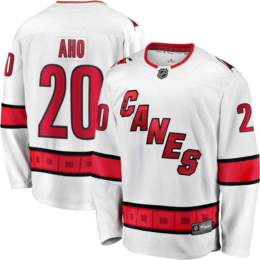 Men's Carolina Hurricanes Sebastian Aho Fanatics Branded White Away Premier Breakaway Player Jersey - Jersey