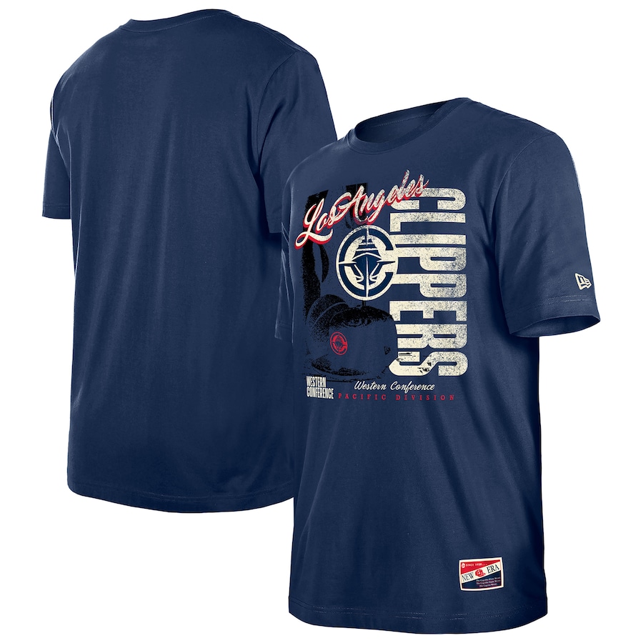 Men's LA Clippers  New Era Navy Distressed Throwback Vintage Color Pack T-Shirt - Jersey