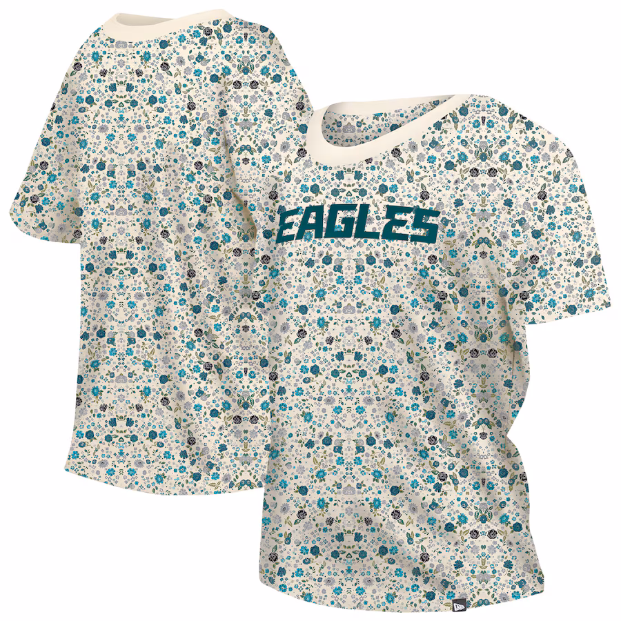 Women's Philadelphia Eagles New Era Cream Glam Game Floral T-Shirt - Jersey