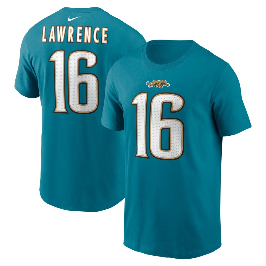 Men's Jacksonville Jaguars Trevor Lawrence Nike Teal Throwback Name & Number T-Shirt - Jersey