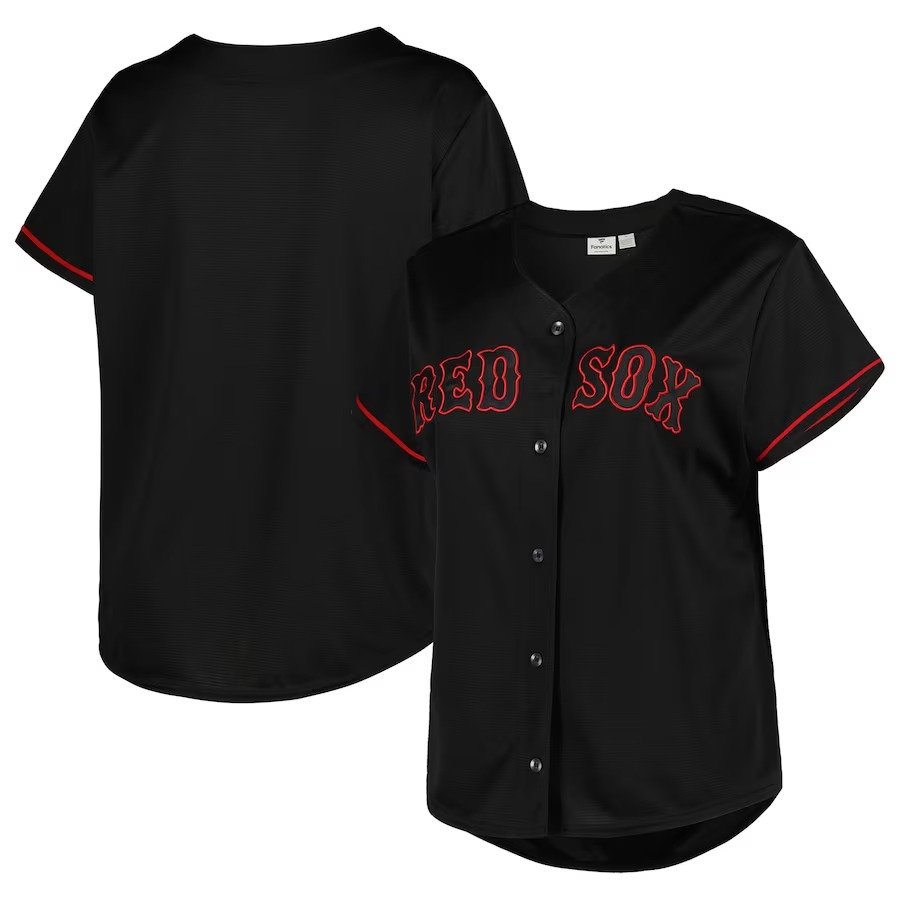 Women's Boston Red Sox Black Plus Size Pop Fashion Button-Up Jersey - Jersey
