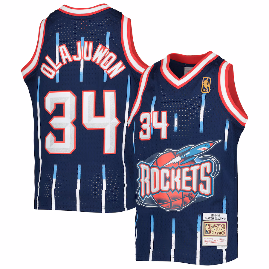 Youth Houston Rockets Hakeem Olajuwon Mitchell & Ness Navy 1996-97 Hardwood Classics Swingman Jersey - Jersey