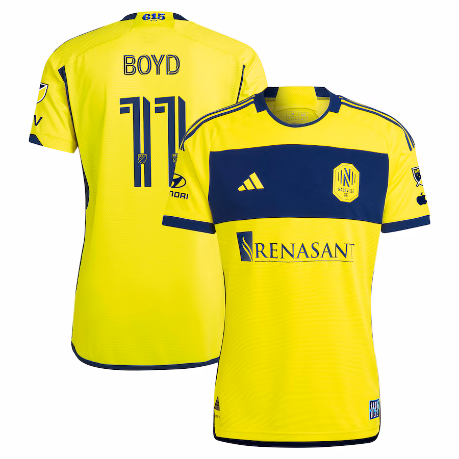 Men's Nashville SC Tyler Boyd adidas Yellow 2024 The 615 Kit Authentic Player Jersey - Jersey