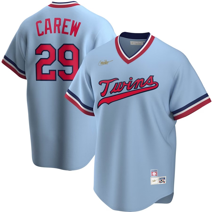 Men's Minnesota Twins Rod Carew Nike Light Blue Road Cooperstown Collection Player Jersey - Jersey