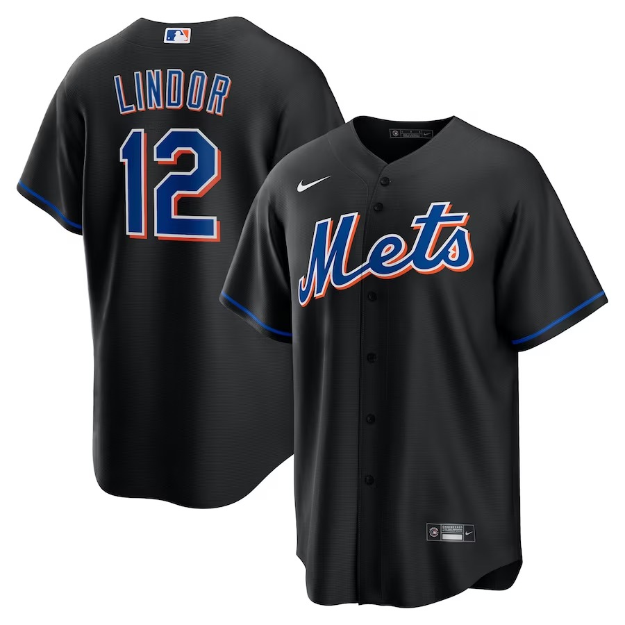 Men's New York Mets Francisco Lindor Nike Black 2022 Alternate Replica Player Jersey - Jersey