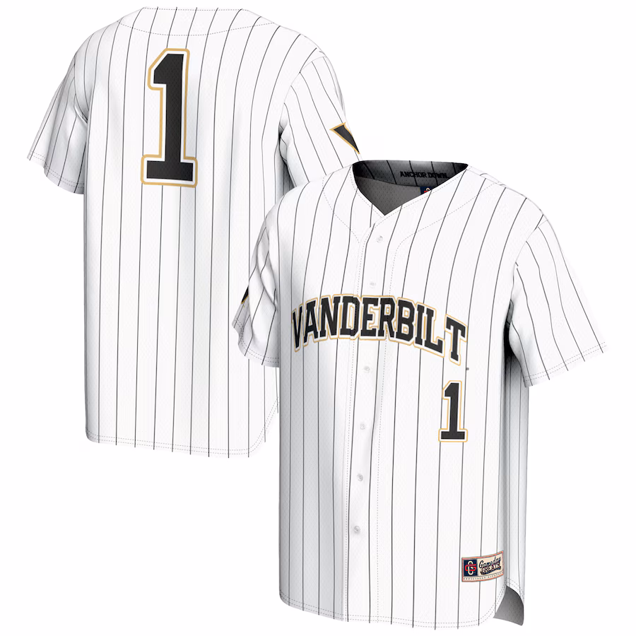 Men's GameDay Greats #1 White Vanderbilt Commodores Lightweight Baseball Jersey - Jersey