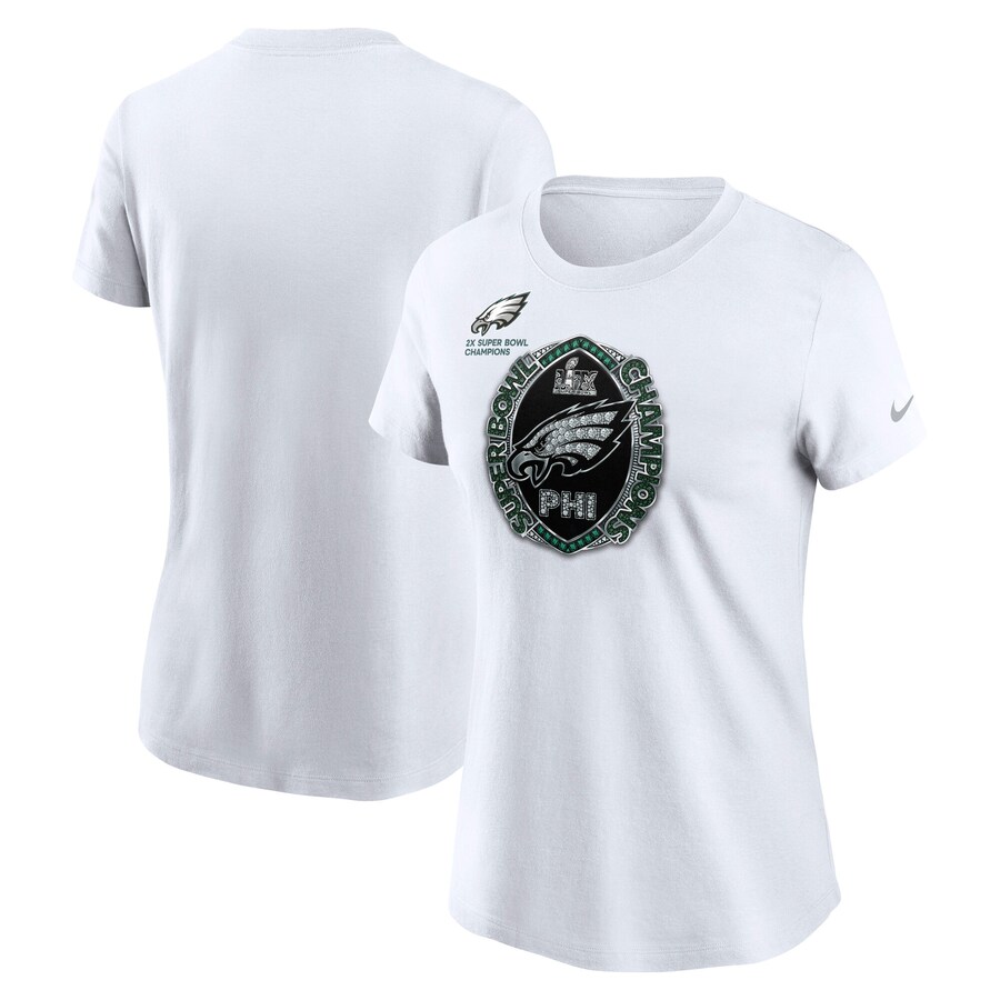 Women's Philadelphia Eagles  Nike White Two-Time Super Bowl Champions Ring T-Shirt - Jersey