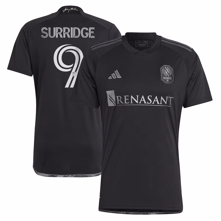 Men's Nashville SC Sam Surridge adidas Black 2023 Man In Black Kit Replica Player Jersey - Jersey