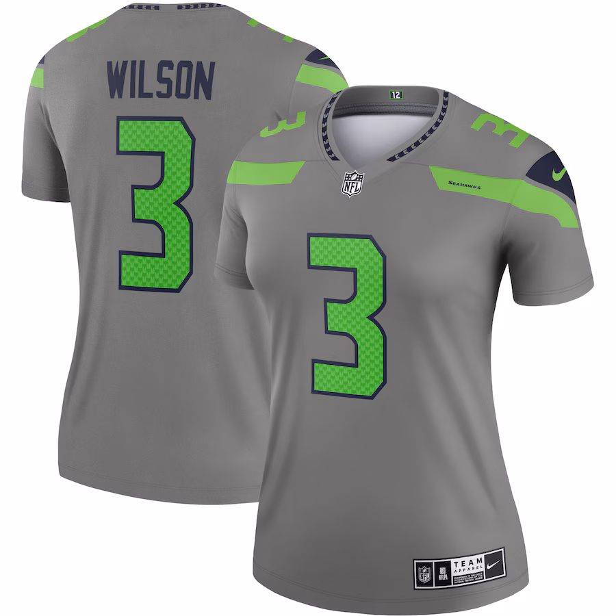 Women's Seattle Seahawks Russell Wilson Nike Gray Inverted Legend Player Performance Top - Jersey