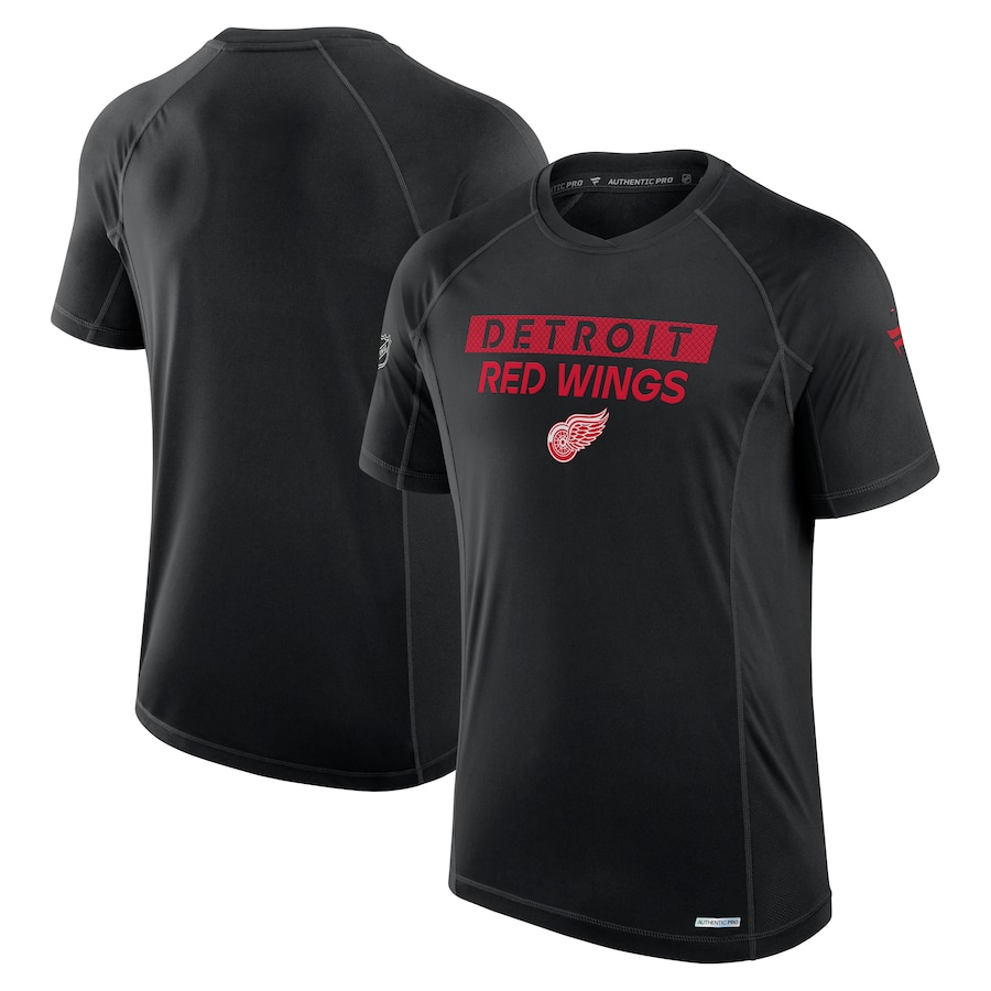 Men's Detroit Red Wings Fanatics Black Authentic Pro Rink Tech T-Shirt - Jersey