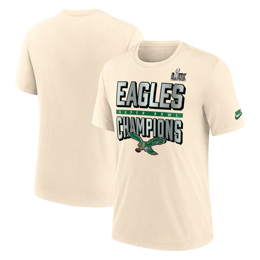 Men's Philadelphia Eagles  Nike Cream Super Bowl LIX Champions One Temptation Tri-Blend T-Shirt - Jersey