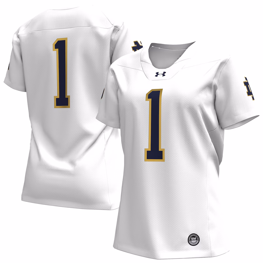 Women's Under Armour #1 White Notre Dame Fighting Irish Replica Football Jersey - Jersey