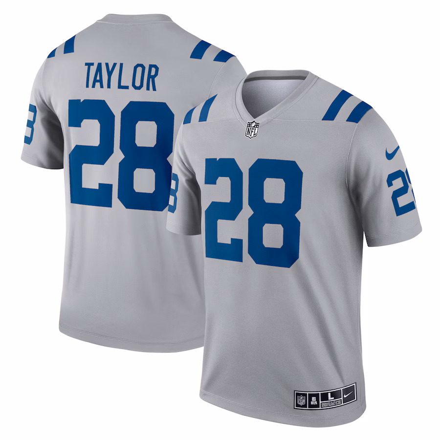 Men's Indianapolis Colts Jonathan Taylor Nike Gray Inverted Legend Player Performance Top - Jersey