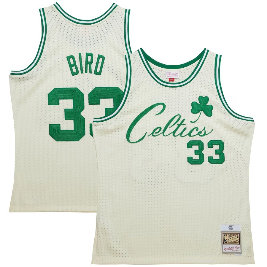 Men's Boston Celtics Larry Bird Mitchell & Ness Cream Chainstitch Swingman Jersey - Jersey